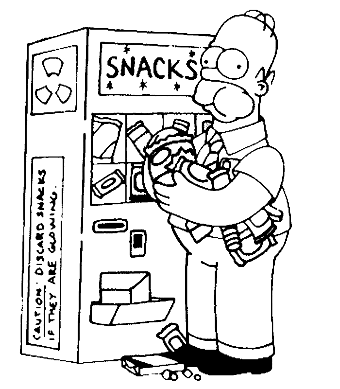 coloriage homer simpson devalise le distributeur de friandises